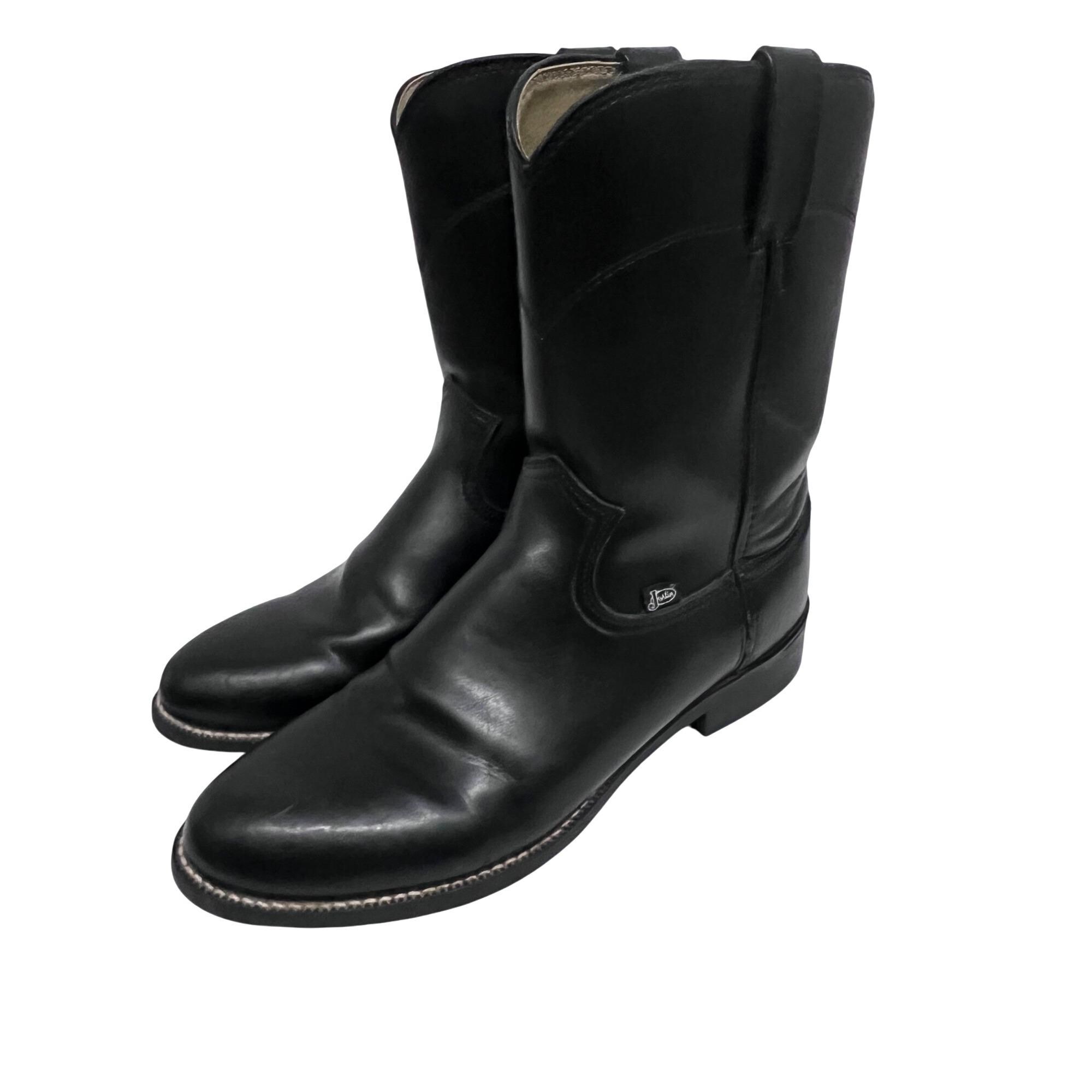 Justin Basics Mens Black Leather Western Roper Cowboy Boots US 10D Pull ...