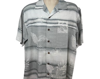 Camisa Tommy Bahama Vintage Gris Floral de Seda con Botones y Estilo Campista, Talla M para Hombre