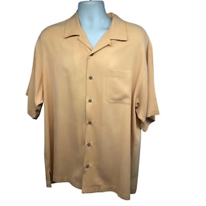 Tommy Bahama Yellow Silk Button Up Vintage Bowling Camp Shirt Mens Large Pocket image 2