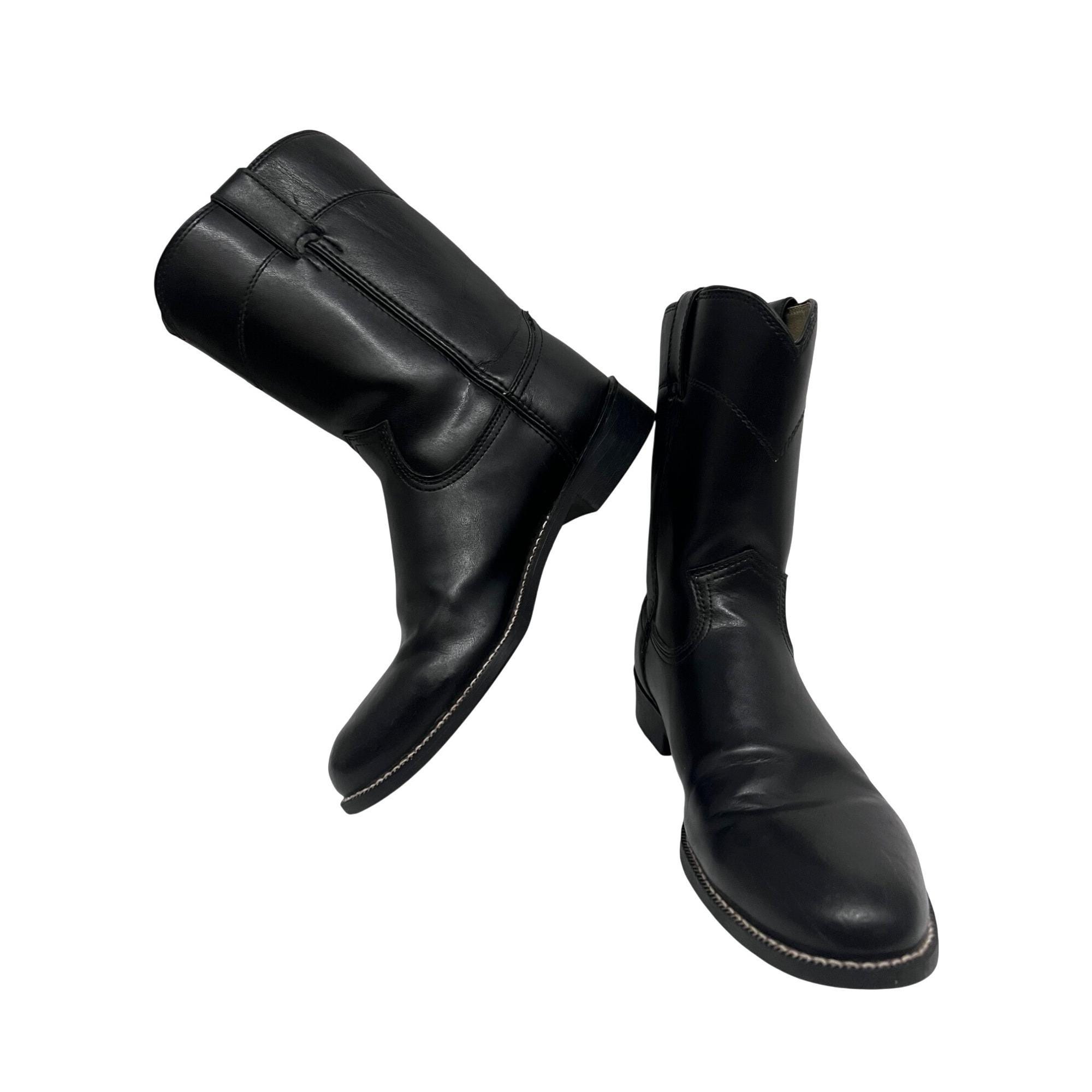 Justin Basics ブラックレザー ウエスタンローパー カウボーイブーツ