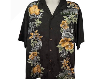Koszula męska Tommy Bahama Gray Floral Silk z guzikami z przodu i kieszeniami XL