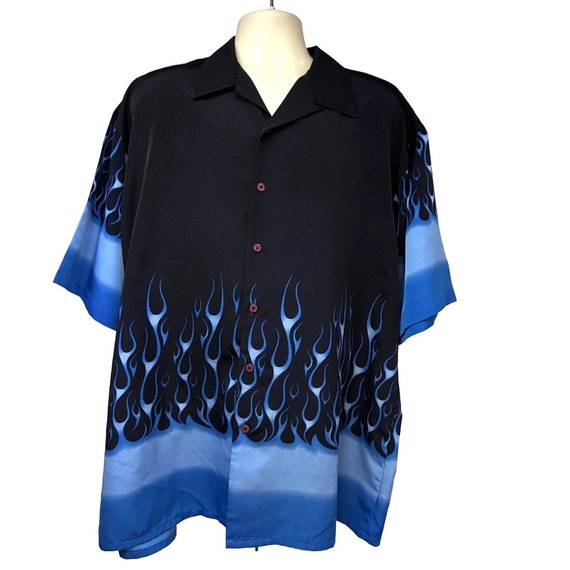 Moon Vintage Rockabilly Blue Double Graphic Flame… - image 1
