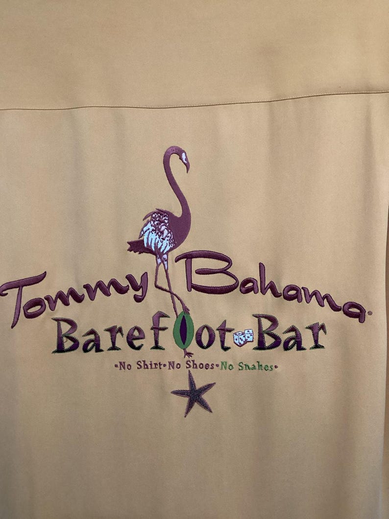 Tommy Bahama Yellow Silk Button Up Vintage Bowling Camp Shirt Mens Large Pocket image 5