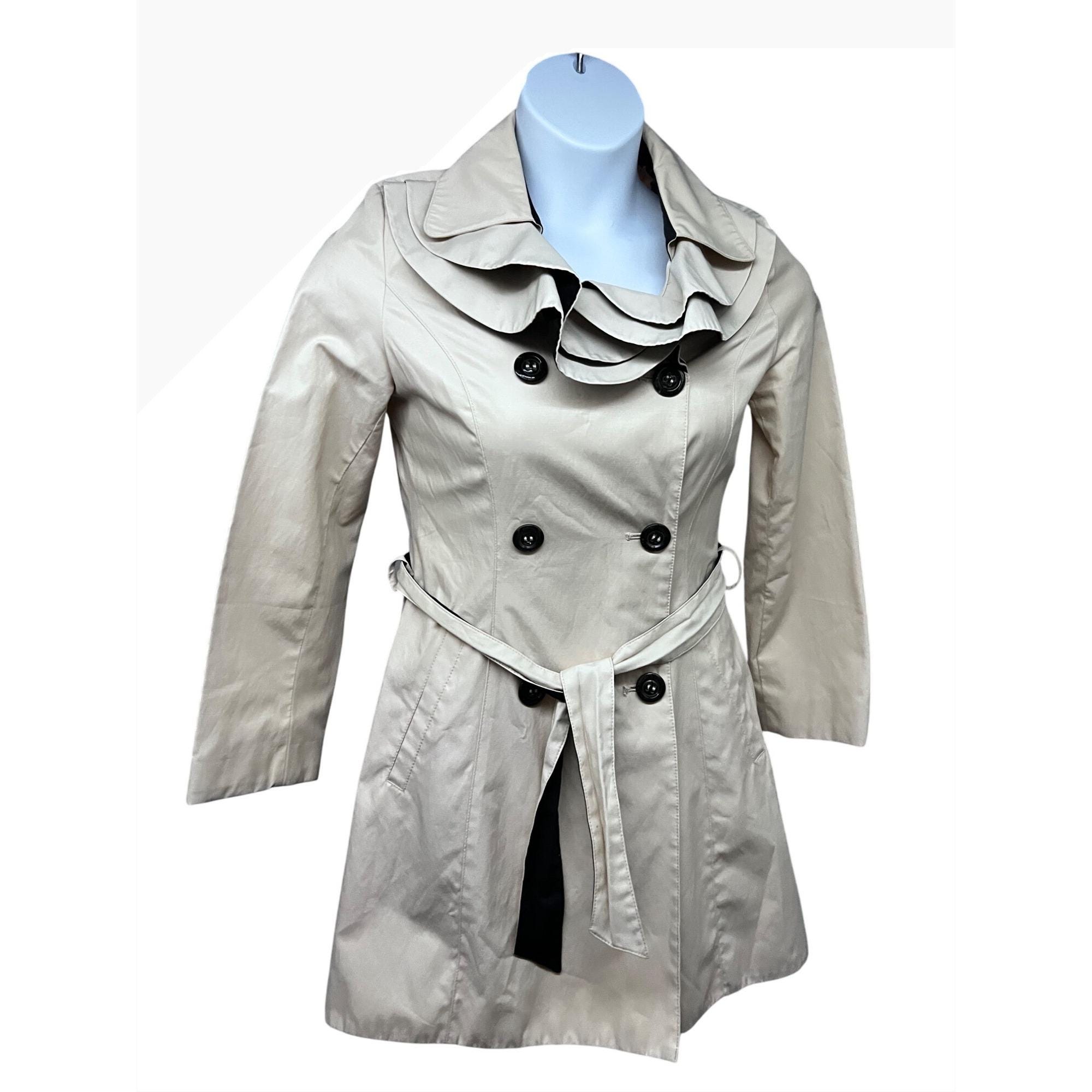 Betsey Johnson Beige Double Breasted Belted Lined Trench Coat