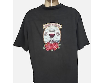 Tommy Bahama vintage chemise hawaïenne en soie noire boutonnée sur le devant pour homme brodée 2XL avec poche