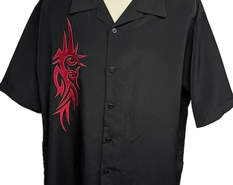 Dragonfly Black Vintage Tribal Flames Retro Rockabilly Button Up Shirt Mens XL