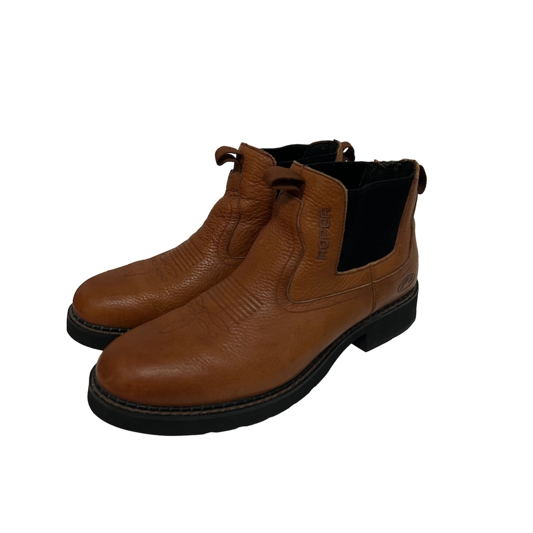 Roper Lucas Mens Brown Leather Ankle Boots US 10.5 Pull on 