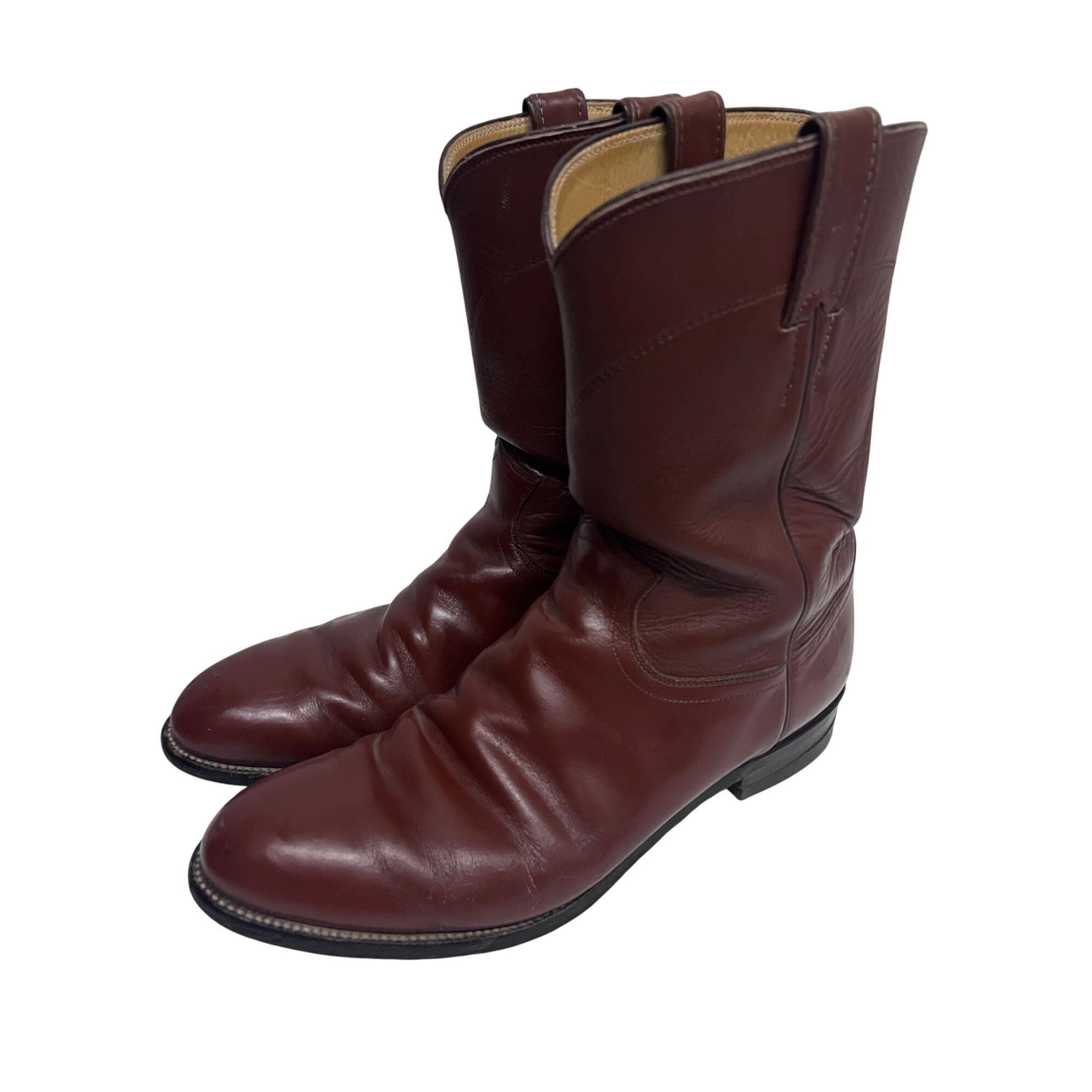 Justin 3802 Men\'s Roper Brown Leather Western Cowboy Boots USA Made Sz 7.5 D Justin Boots 3802 - Etsy main image 3