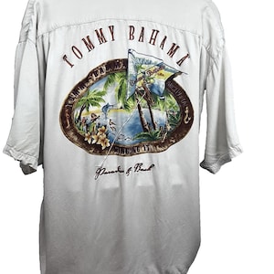 Tommy Bahama Beige Hawaiian Embroidered Tiki Button Up Shirt Mens 2XL Pocket image 1