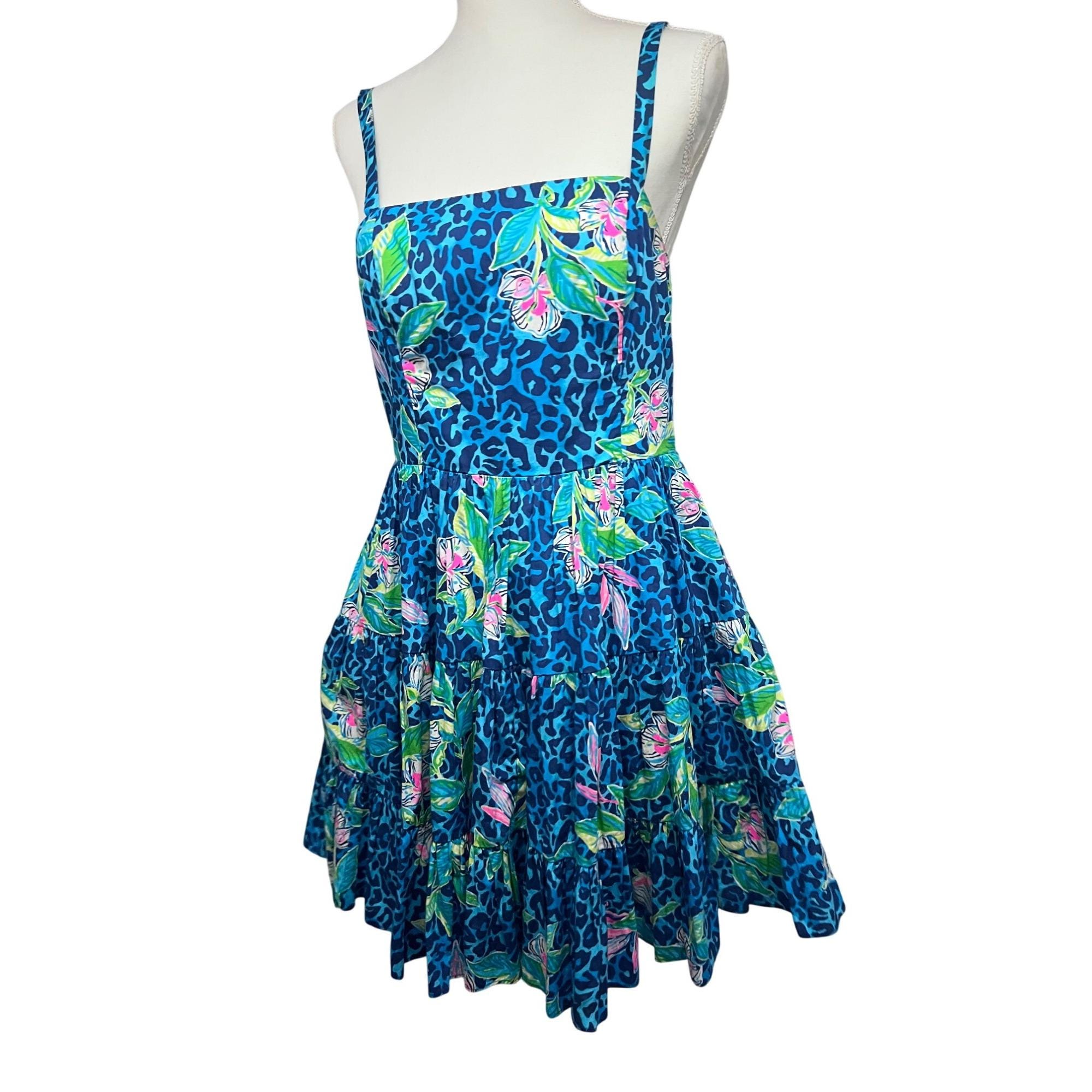 lilly pulitzer blue dress Marlow Lilly's Lagoon Sea 3/4 Sleeve Size Extra Small Rayon Spandex Jersey (94% Rayon Lilly Pulitzer Vintage Blue Green
