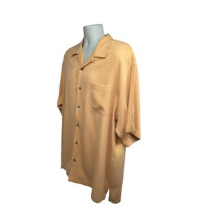 Tommy Bahama Yellow Silk Button Up Vintage Bowling Camp Shirt Mens Large Pocket image 3