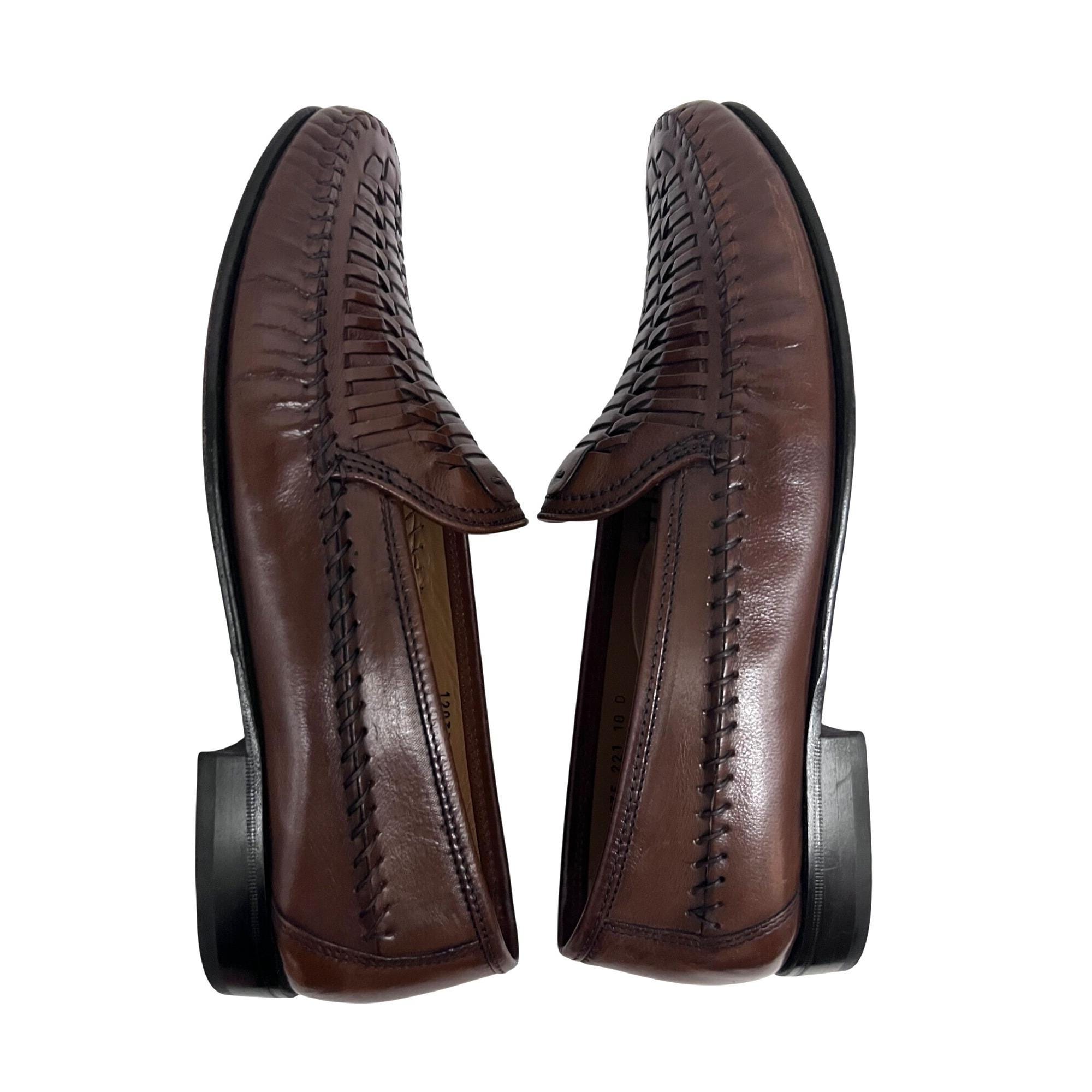 Florsheim Brown Leather Basket Weave Vintage Penny Loafers  display picture 3