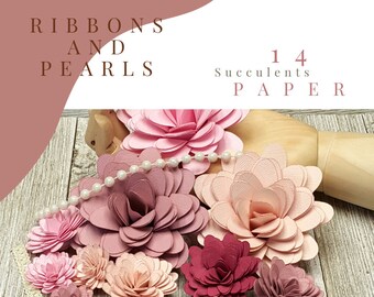 14 Paper Succulents Ribbons and Pearls all pink wedding shower baby shower cake gifts Christmas fun gifting