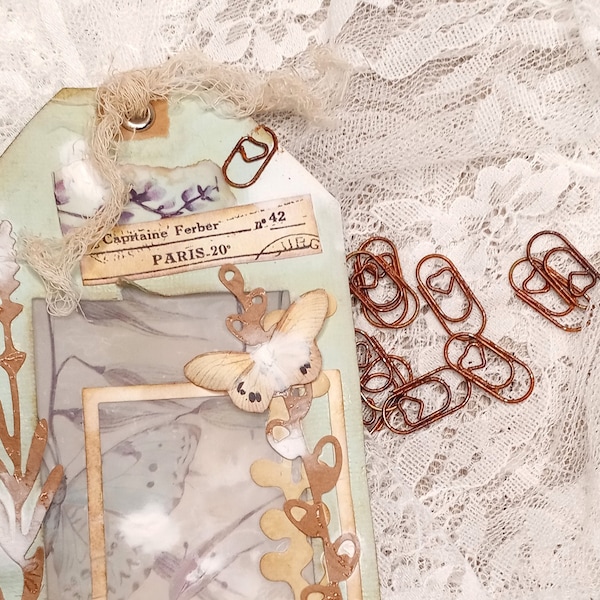 Rusty grungy mini paper clips, junk journal, ephemera, handmade, grunge, steampunk, vintage ephemera