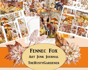 Downloadable Fennec Fox Fall Art Junk Journal, Autumn Junk Journal