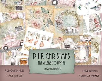 Digital Christmas Junk Journal Kit, Christmas Memories, Pink Christmas, Journal with Ephemera