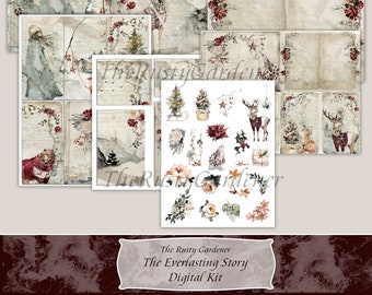 Christmas, The Everlasting Story, junk journal, Digital download, writing journal, Christmas journal, Winter journal