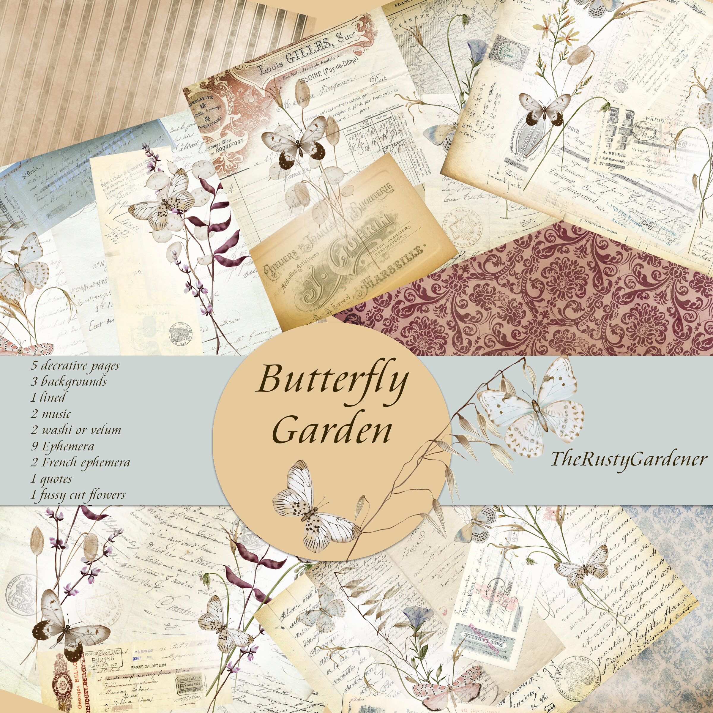 Printable Butterfly Garden Kit, Junk Journal Kit, Butterflies Digital ...