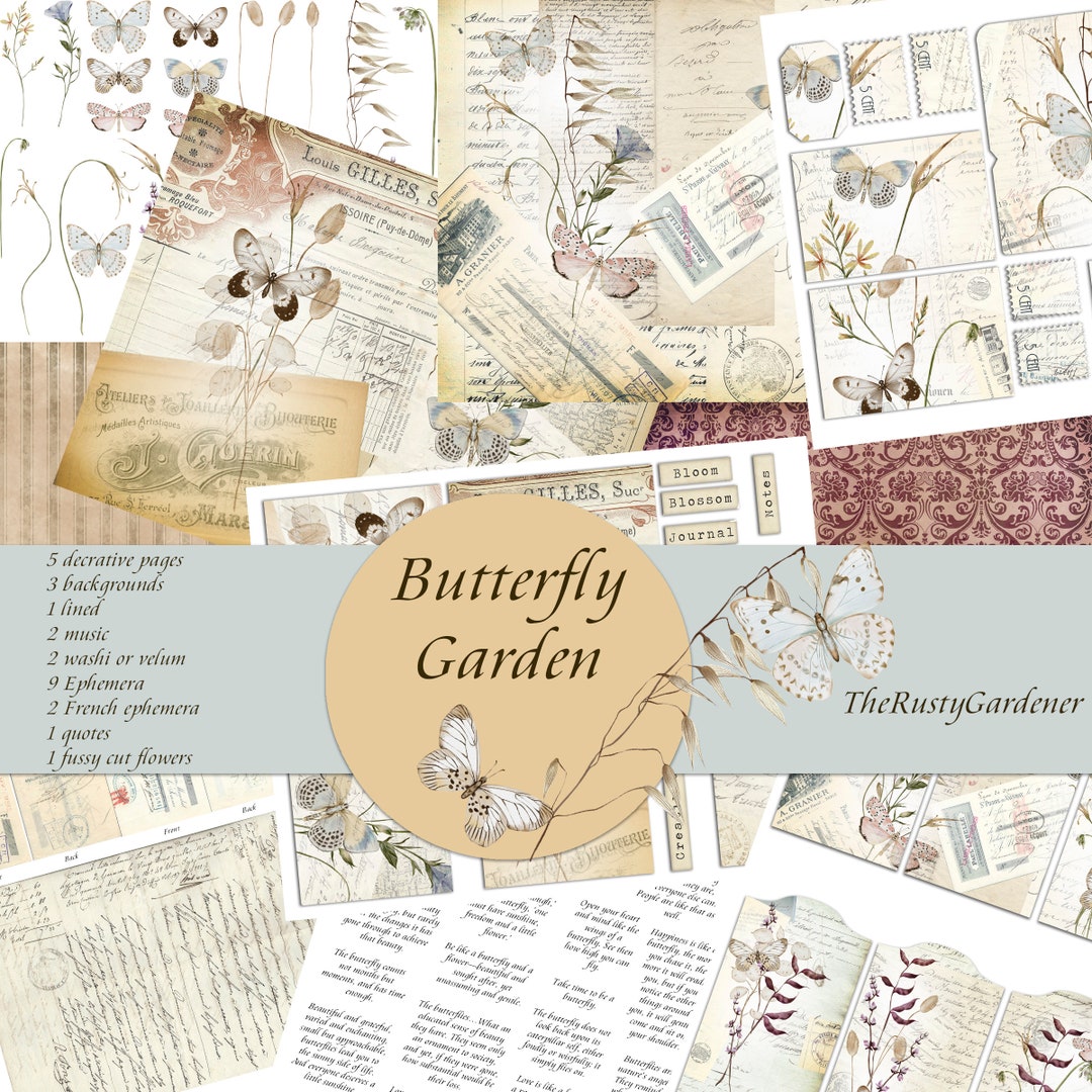 Printable Butterfly Garden Kit, Junk Journal Kit, Butterflies Digital ...