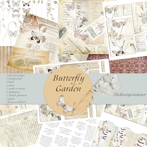 Printable Butterfly Garden Kit, Junk Journal Kit, Butterflies Digital Kit