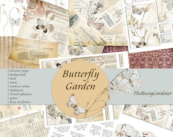 Printable Butterfly Garden Kit, Junk Journal Kit, Butterflies Digital Kit