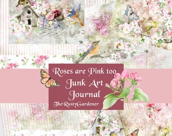 Downloadable Roses Are Pink Too Digital Junk Art Journal Kit, Mother's Day