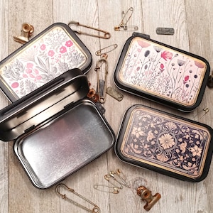 Ephemera tins, set of four,  junk journal tins, Tracie Fox junk journal tins, Altoid Tin