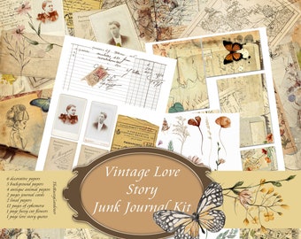 Printable Vintage Love Story Digital Junk Journal kit