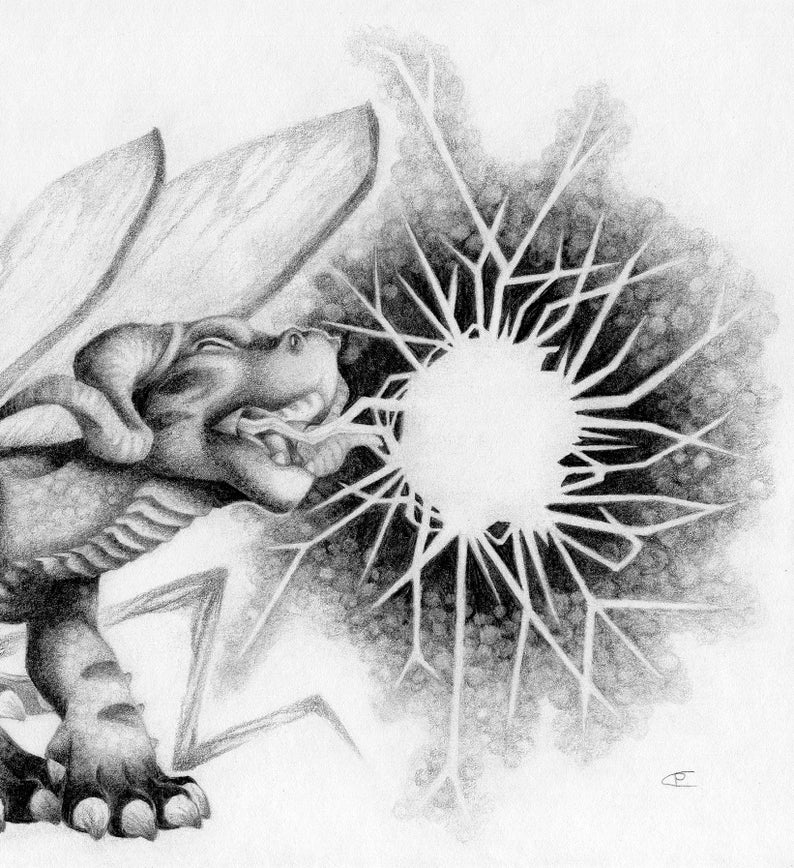 Sodalite Baby Lightning Dragon Drawing 8x10 Second Etsy