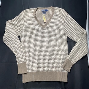 Suéter Polo Ralph Lauren para mujer, talla L, de seda, pata de gallo, años 90, vintage, color tostado y blanco, tallas n.º