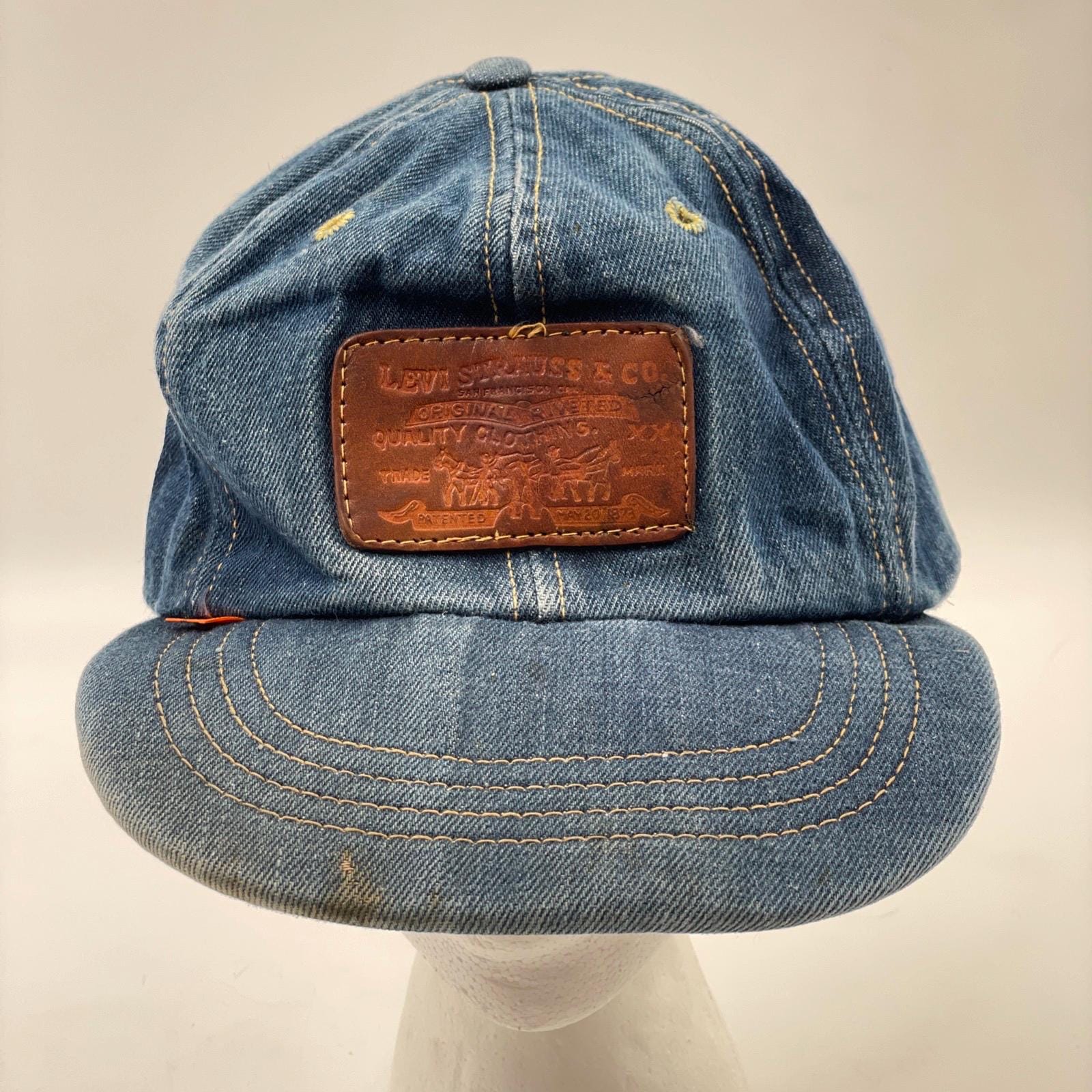 帽子 VINTAGE 70s Levi's denim hat orange tab VTG Levis Denim Hat Orange Tab Snapback Adjustable Leather