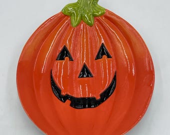 Vintage Pumpkin Halloween Thanksgiving Fall Harvest Ceramic Candy Dish Plate