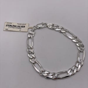 New VTG Shiny Sterling Silver 925 Figaro Chain Bracelet 8” Chunky NWT