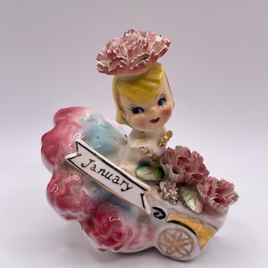 希少なヴィンテージHTFノークレストミスカーネーション1月の花ガールフィギュアカート