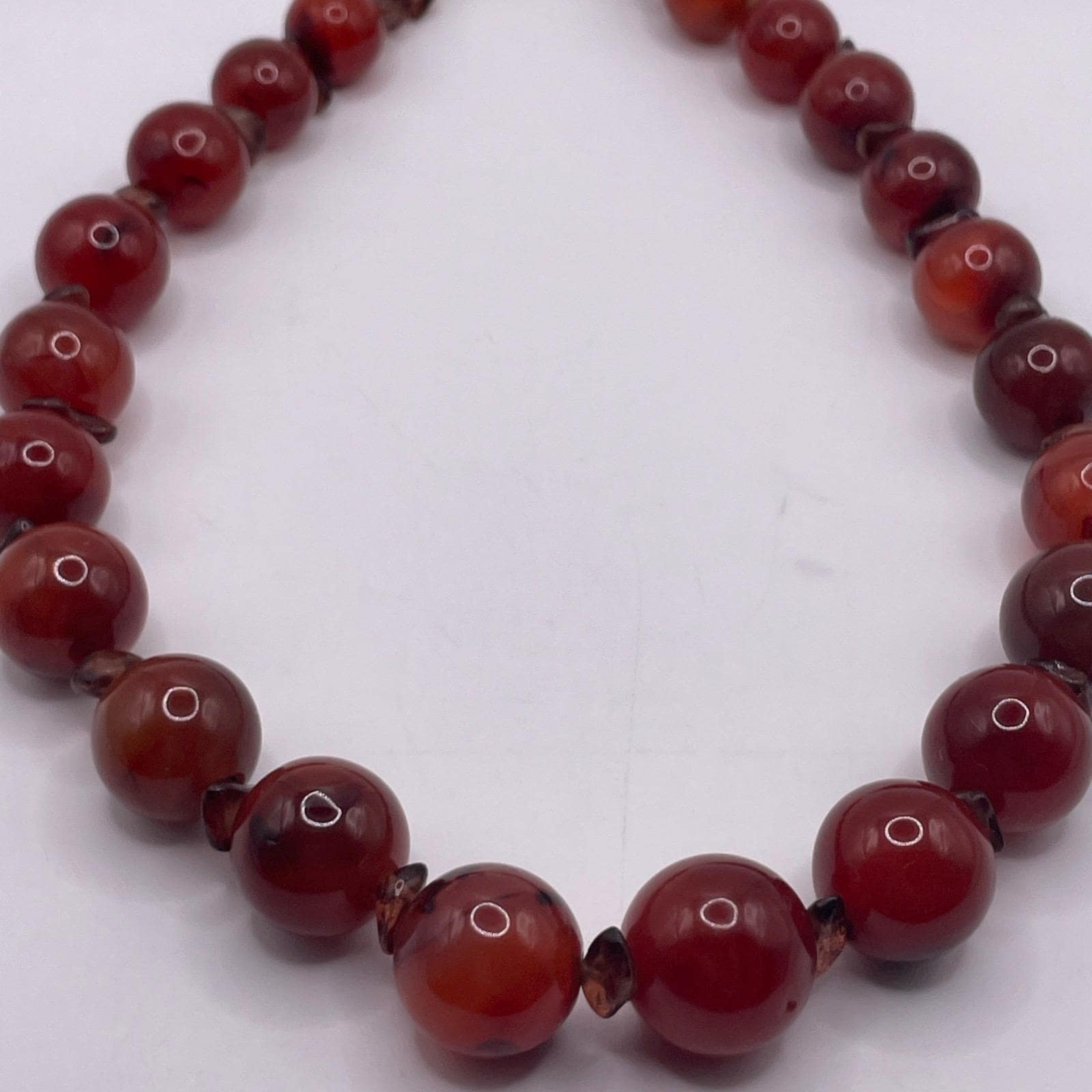 VTG 70s Artisan Carnelian Big Chunky Round Bead Gemstone Necklace Healing Peace