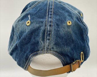 Levis VTG 70s Denim Trucker Hat Cap Leather Patch Strapback Orange