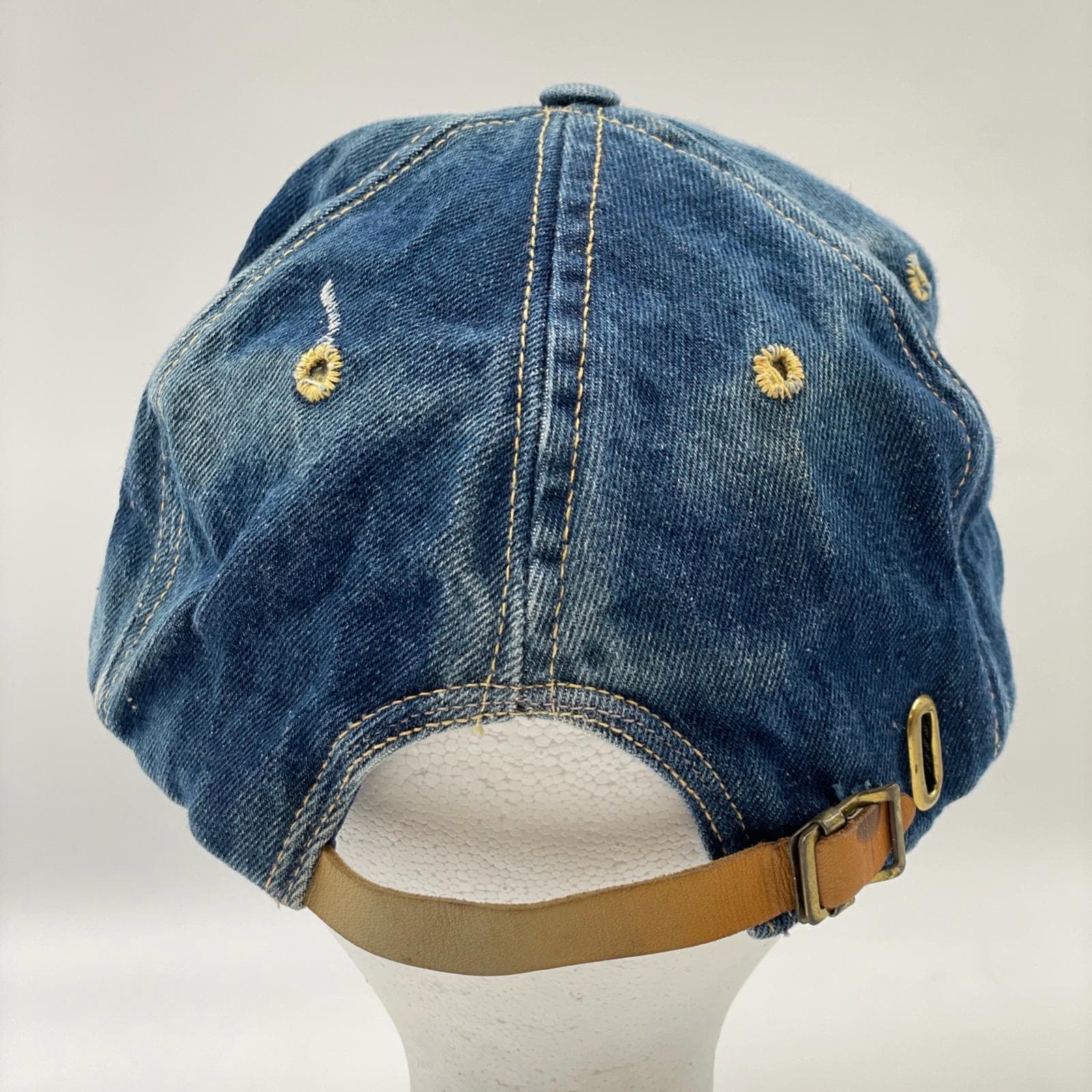 Levis VTG 70s Denim Trucker Hat Cap Leather Patch Strapback Orange