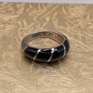 Vintage Sterling Silver 925 Southwestern Inlay Black Onyx Gem Band Ring Sz 6