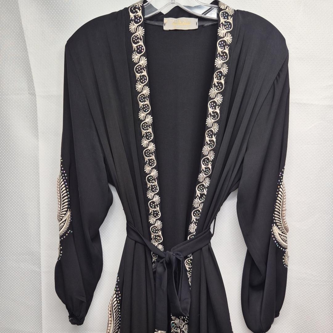 VTG Sultana Pearl Beaded Ornate Embroidered Long Black Robe Overcoat ...