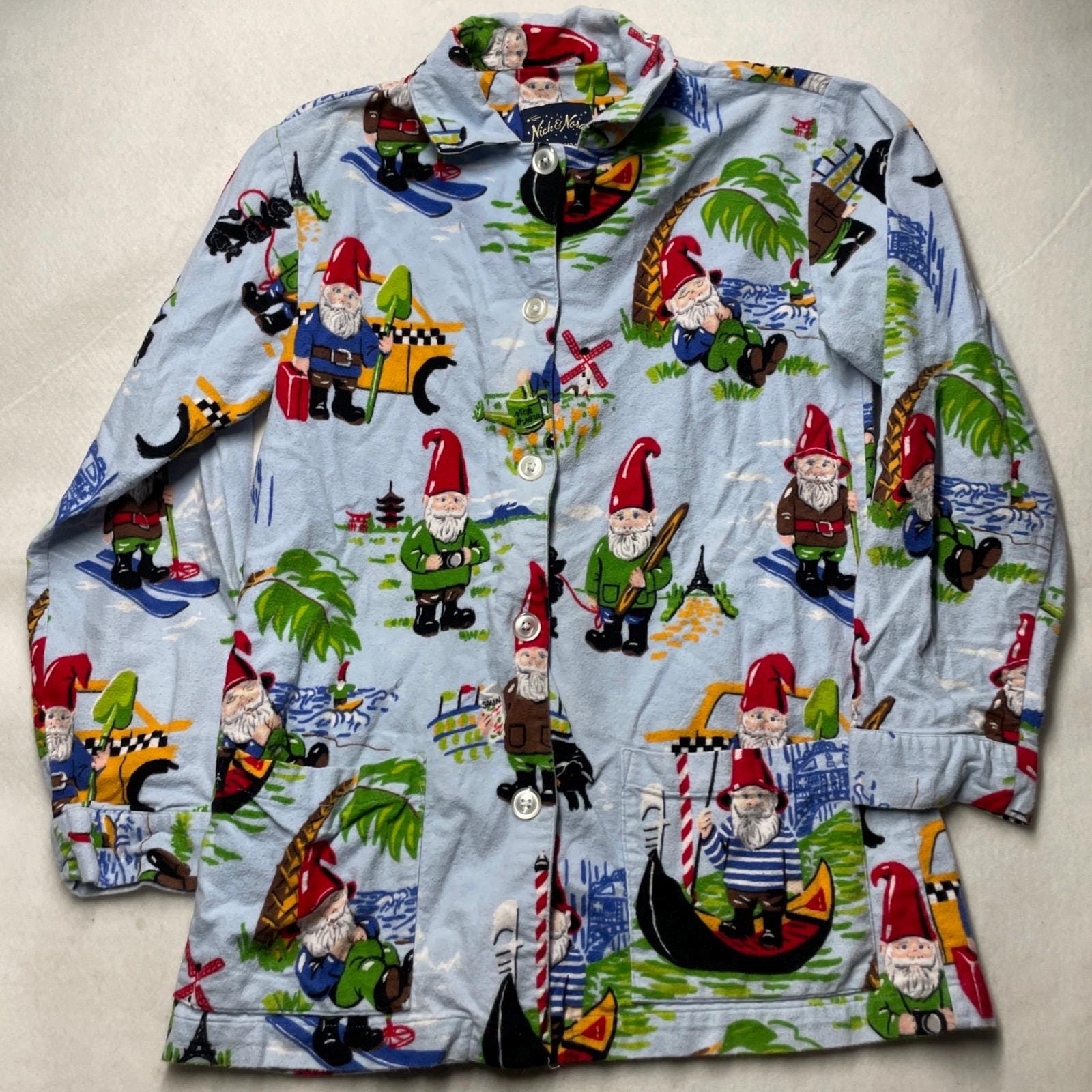 VTG 90s Nick & Nora Sleepwear Pajama Top Shirt Long Sleeve