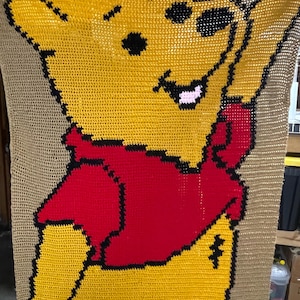 VTG 70s Handmade Crochet Winnie The Pooh Baby Kid Child Blanket Throw Large Soft