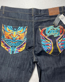 Coogi クージー スタジャン レザースリーブ 刺繍ロゴ bboy New NWT VTG Coogi Jeans Sz 40 Y2k Baggy Embroidered Dragon Hip Hop