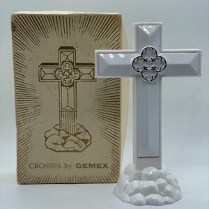 Vintage White Plastic Jesus Cross Religious Gift Present with Box Wall Decor