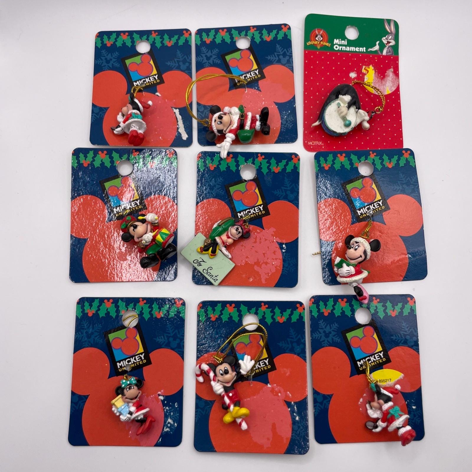 9 New Vintage 80s Mini Miniature Mickey Minnie Enesco Christmas Ornaments NOS