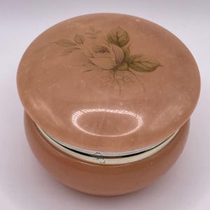 VTG 60s Genuine Rose Alabaster Carved Jewelry Trinket Box Italy Pink Coquette