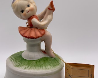 Vintage Music Box Ballerina Ceramic Young Child Girl Kitschy Ballet Figurine