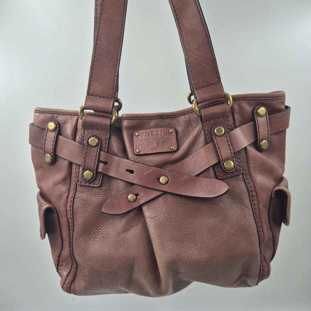 y2k Fossil Leather Preppy foldover Crossbody Tote Shoulder Bag Fossil Tote Folding Bags & Handbags for Women for sale | eBay main image 4