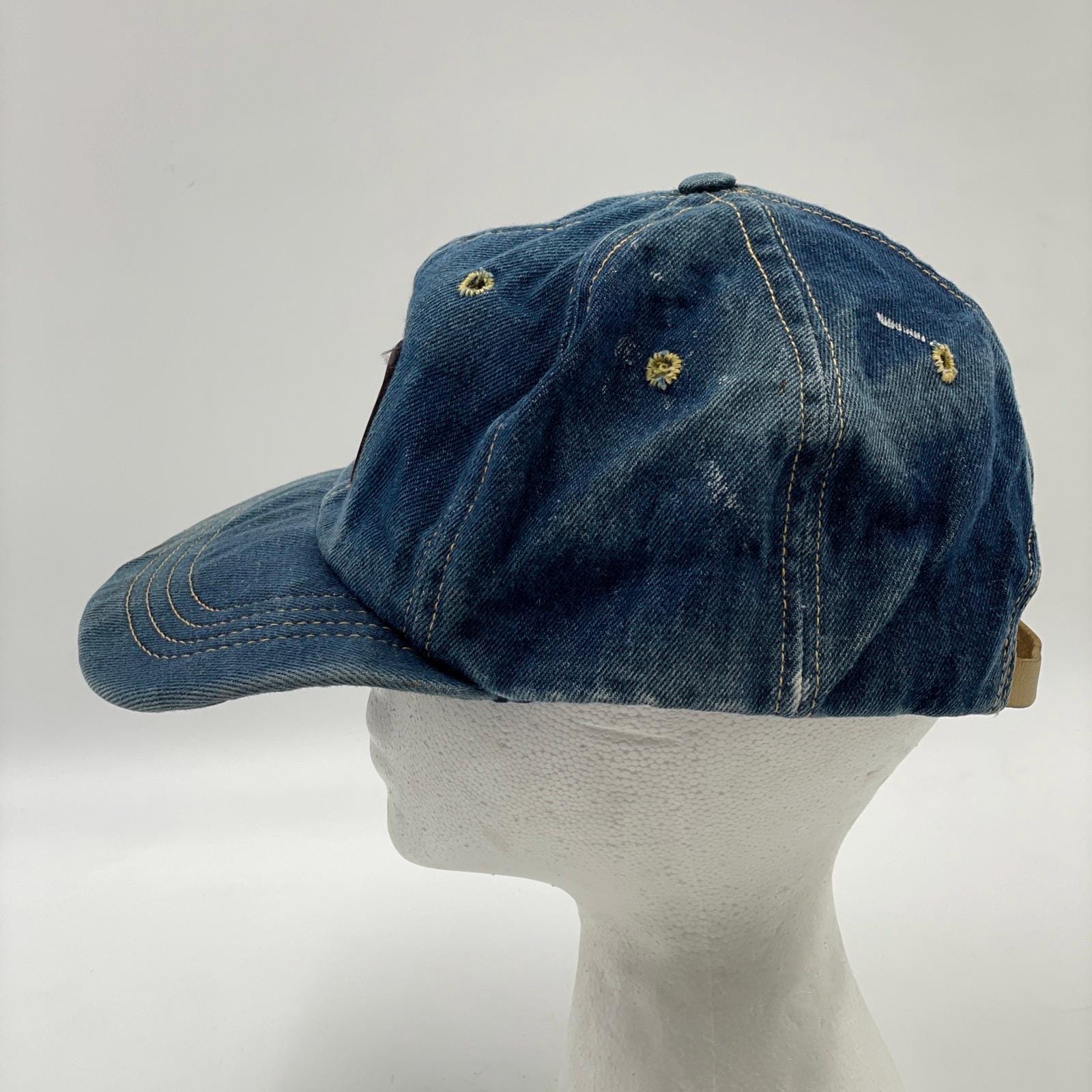 Levis VTG 70s Denim Trucker Hat Cap Leather Patch Strapback Orange