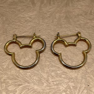 Disney Gold Tone Mickey Mouse Hoop Earrings Pierced Dainty Simple Lightweight