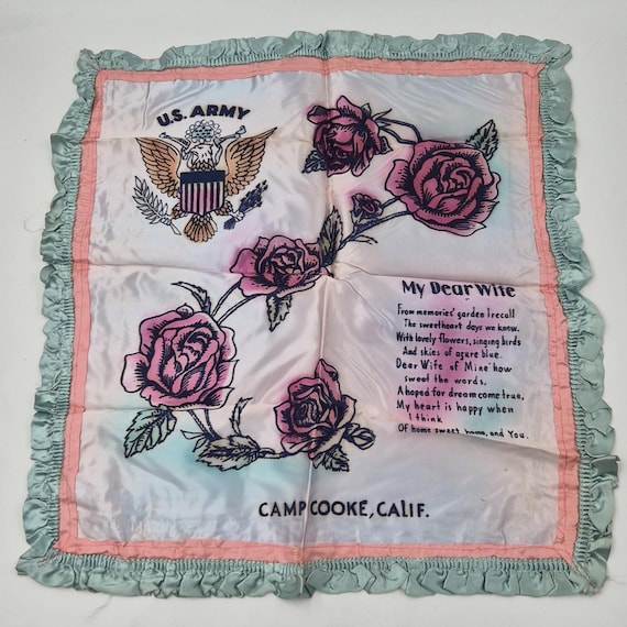 Antique WWII US Army My Dear Wife Pillow Case Sham Camp Cooke